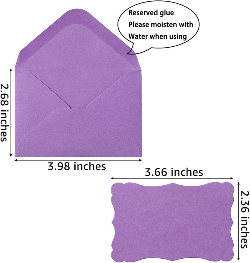 Toperd 100 Pack Mini Envelopes with Note Cards in 5 Colors for Wedding, Birthday, Baby Showers, 4 x 2.7 Inches (Purple) - Image 2